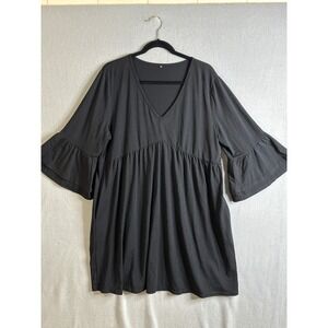 Womens Black V Neck Ruffle Sleeve Babydoll Dress Plus Size 2XL Casual